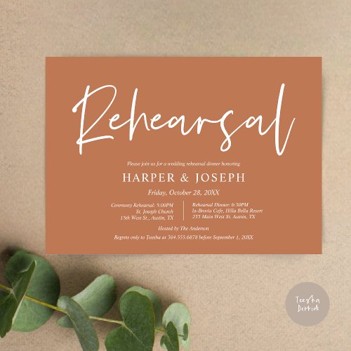 Modern Wedding Rehearsal and Dinner Copper Rust Invitation