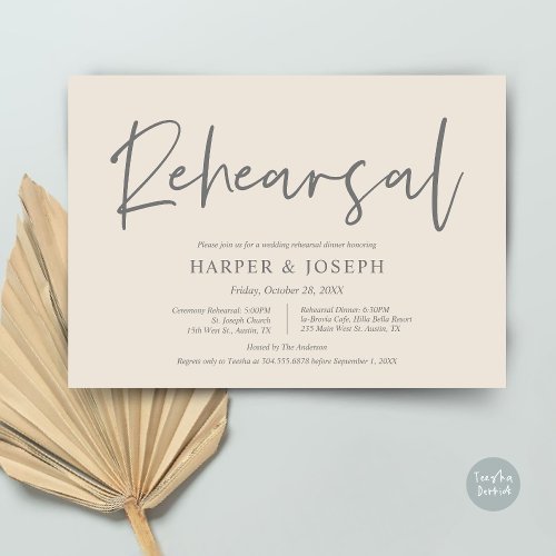 Modern Wedding Rehearsal and Dinner Cream Grey Invitation