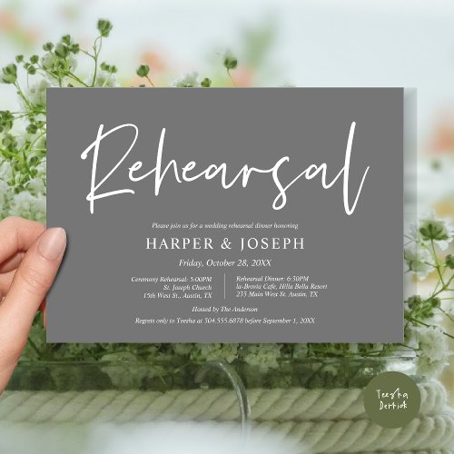 Modern Wedding Rehearsal and Dinner Dark Grey Invitation