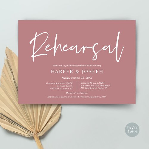 Modern Wedding Rehearsal and Dinner Dusty Rose Invitation