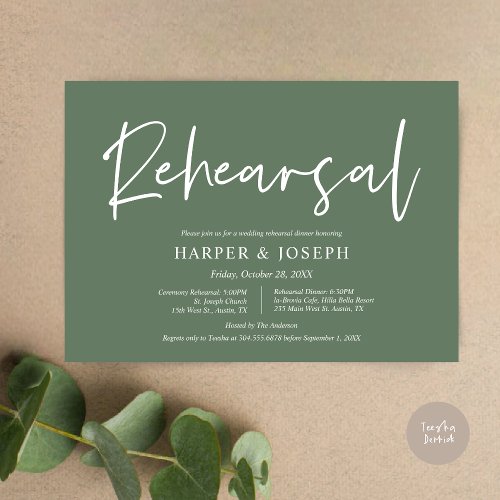 Modern Wedding Rehearsal and Dinner Sage Green Invitation