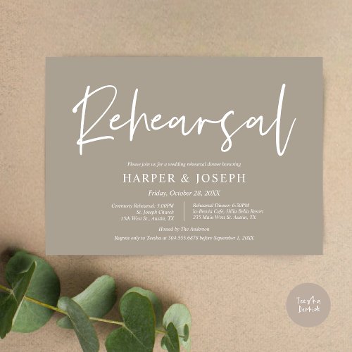 Modern Wedding Rehearsal and Dinner Simply Taupe Invitation