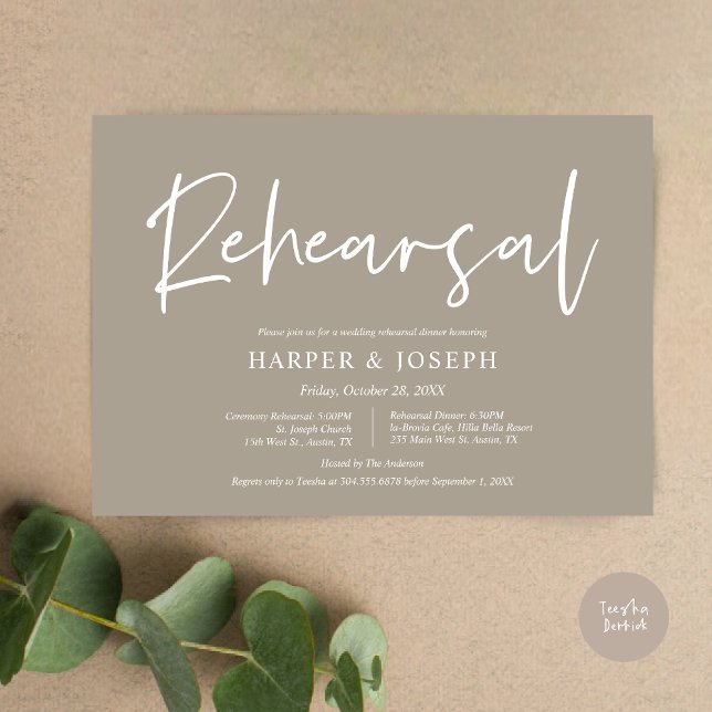 Modern Wedding Rehearsal and Dinner, Simply Taupe Invitation (Wedding Rehearsal and Dinner Invitation Card, PDF, Modern Minimalist Elegant, in Simply Taupe)
