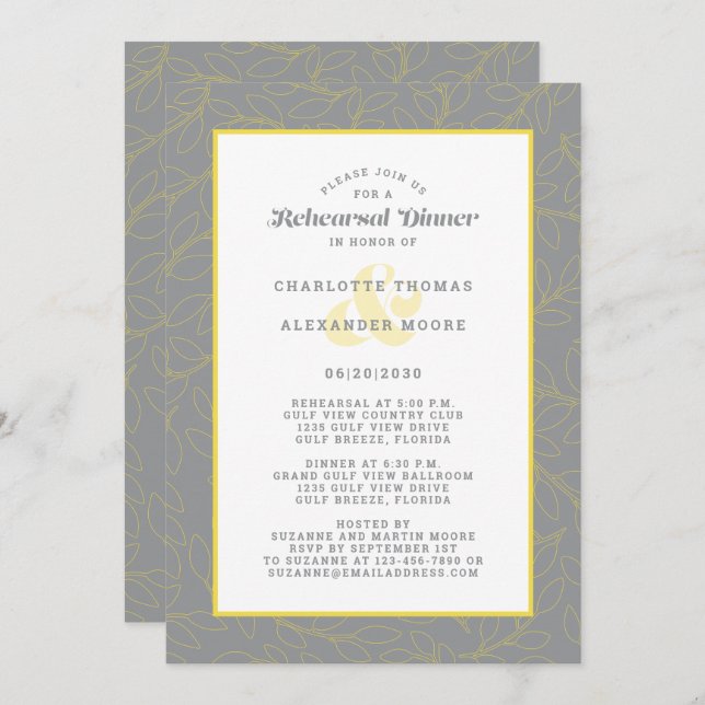 Modern Wedding Rehearsal Dinner Abstract Gray  Invitation (Front/Back)