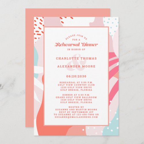 Modern Wedding Rehearsal Dinner Artsy Fun Coral In Invitation