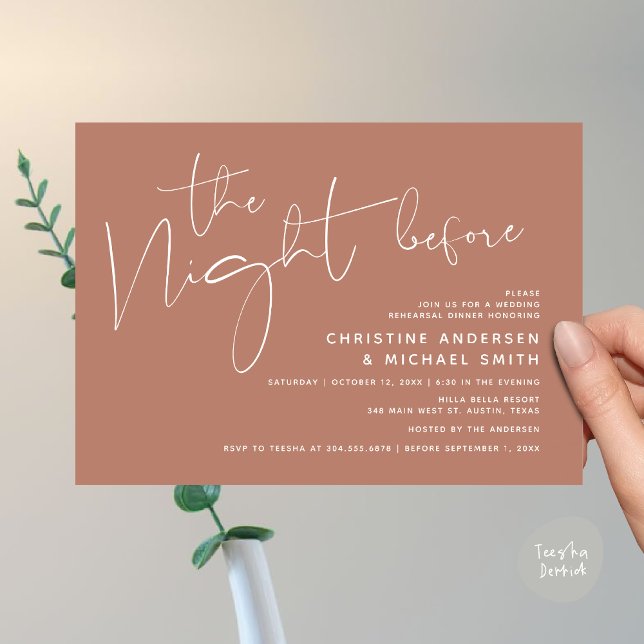 Modern Wedding Rehearsal Dinner, The Night Before Invitation (Modern Wedding Rehearsal Dinner, The Night Before Invitation Card Minimalist Beautiful Earthy Brown)
