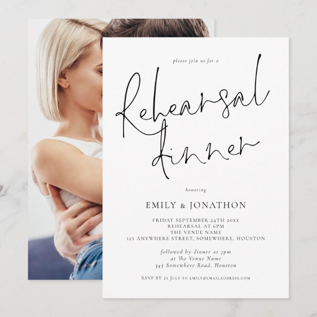 Modern Wedding Rehearsal Dinner with Picture Invitation (Front/Back)