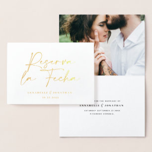 Modern wedding Reserva la Fecha black 1 photo Foil Card