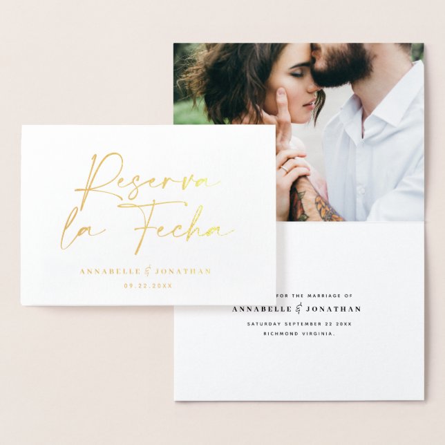 Modern wedding Reserva la Fecha black 1 photo Foil Foil Card (Display)