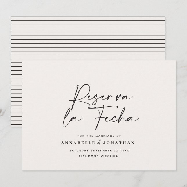 Modern wedding Reserva la Fecha cream black Save T The Date (Front/Back)