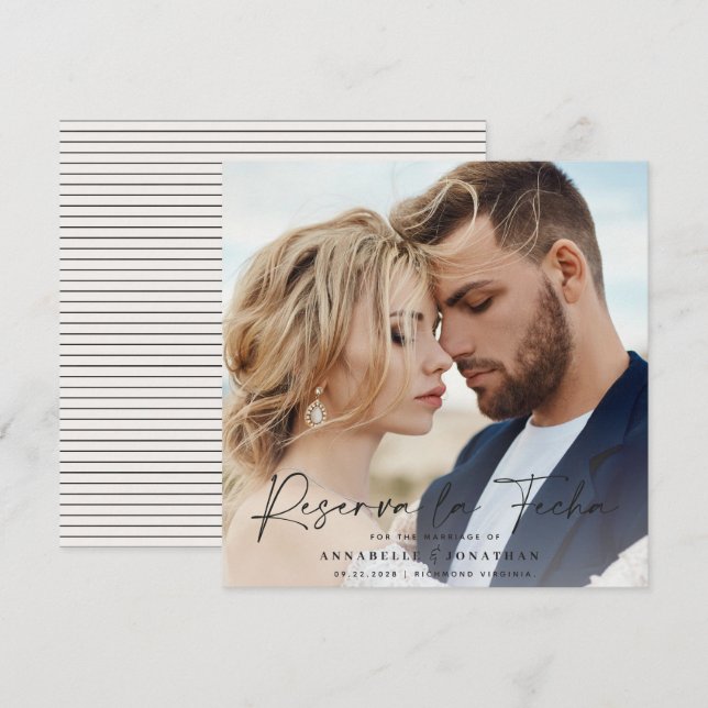 Modern wedding Reserva la Fecha cream black Save T The Date (Front/Back)