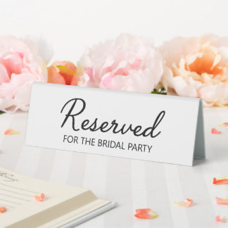 Modern Wedding Reserved Bridal Party Black White Table Tent