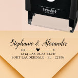 Modern Wedding Return Address Handwritten Script Self-inking Stamp<br><div class="desc">Elegant Modern Boho Chic Hand Lettered Script Wedding Invitation Return Address Self Inking Stamp. These couple address stamps featuring your name in a pretty cursive handwritten style font typography, heart with arrow and return address info easy to personalize them. Save time and add style to your wedding Save the dates...</div>