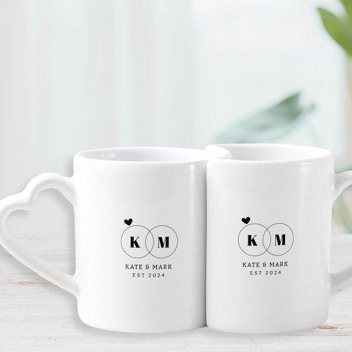 Modern Wedding Rings Couples Initials Coffee Mug Set