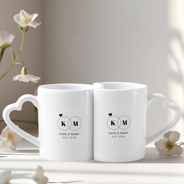 Modern Wedding Rings Couple's Initials Coffee Mug Set (Creator Uploaded)