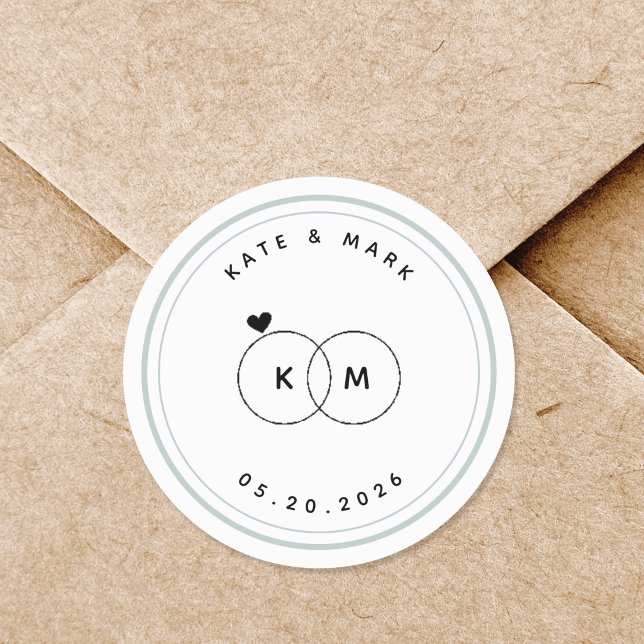 Modern Wedding Rings Monogram Save the Date Classic Round Sticker (Creator Uploaded)