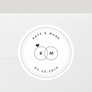 Modern Wedding Rings Monogram Save the Date Classic Round Sticker