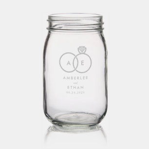 Modern Wedding Rings Monogram with Date Mason Jar