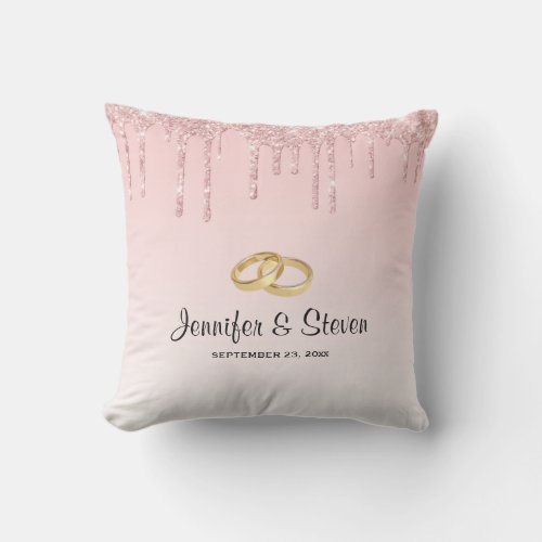 Modern Wedding Rings  Pink Dripping Glitter Outdoor Pillow