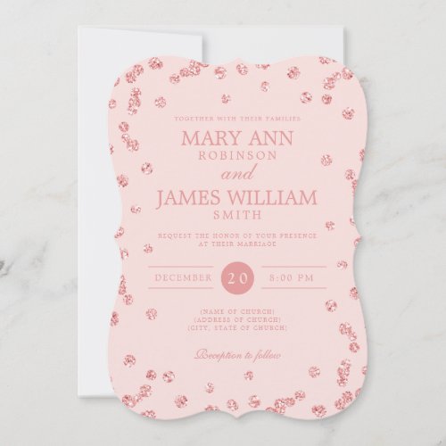 Modern Wedding Rose Gold Glitter Confetti Blush  Invitation