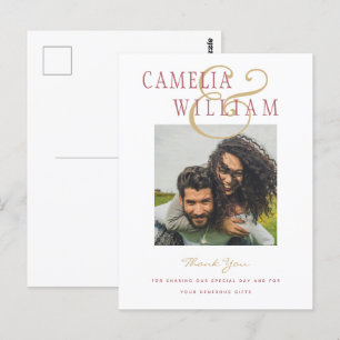 Modern Wedding Rose Pink Gold THANK YOU PHOTO Postcard