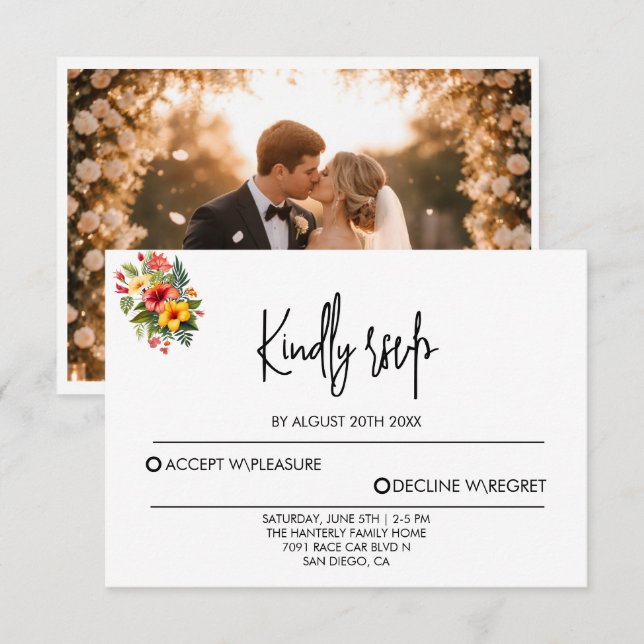 Modern Wedding RSVP Card with QR Code (Front/Back)