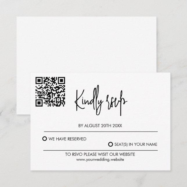 Modern Wedding RSVP Card with QR Code (Front/Back)