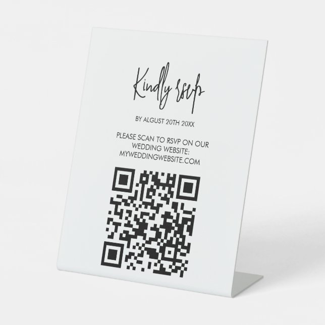 Modern Wedding RSVP Card with QR Code Pedestal Sign (Front)