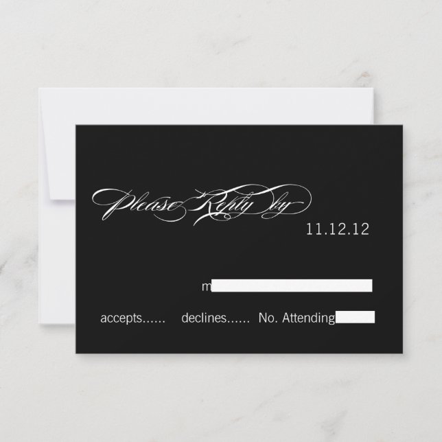 Modern Wedding RSVP Cards Black White (Front)