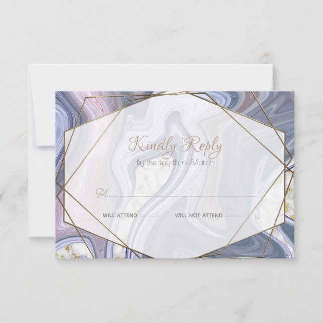 Modern Wedding RSVP  Marbleized Purple Rose Agate Card (Front)