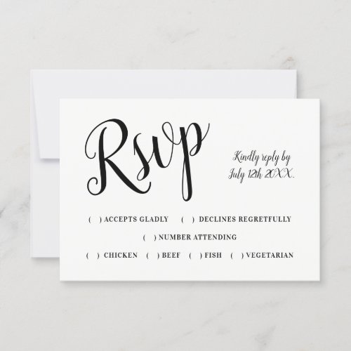 Modern wedding rsvp typography black white