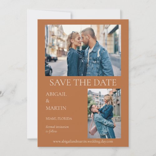 Modern Wedding Rust Burnt Orange 2 Photo  Save The Date