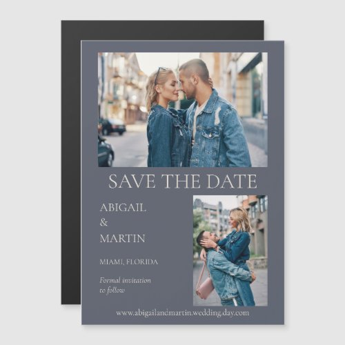 Modern Wedding Save Date Blue 2 Photo Save Date Magnetic Invitation