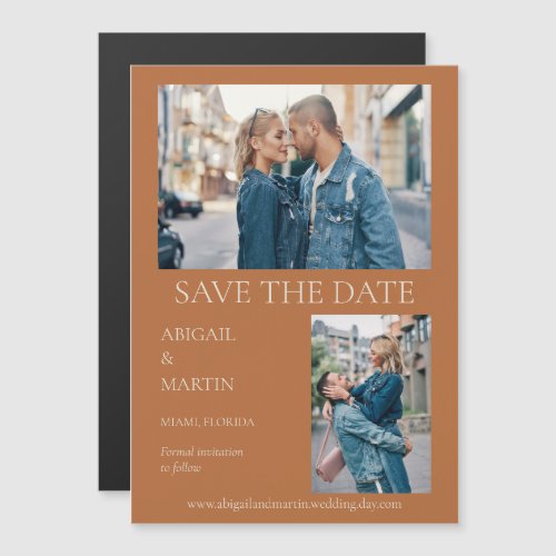 Modern Wedding Save Date Rust Photo Save Date Magnetic Invitation