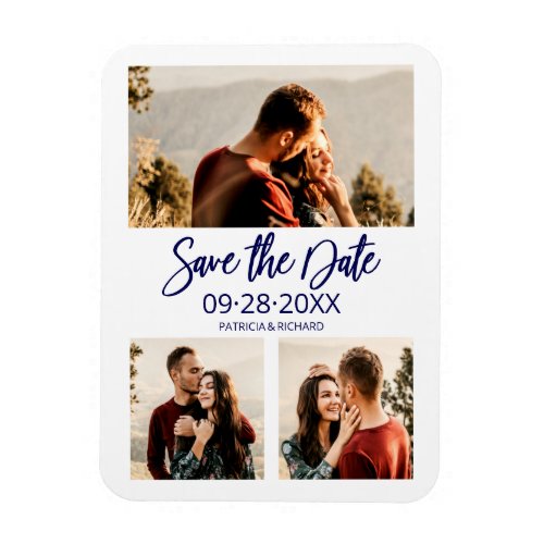 Modern Wedding Save The Date 3 Photo Collage Magnet