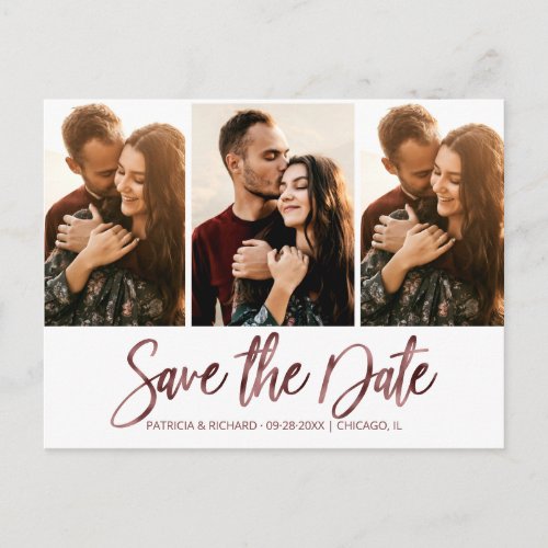 Modern Wedding Save The Date 3 Photo Collage Postcard