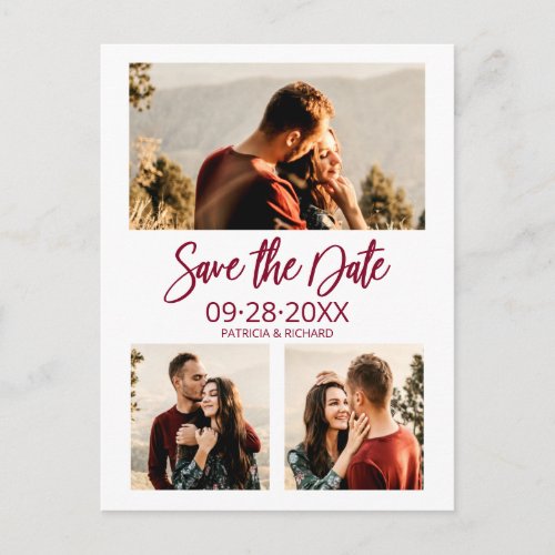 Modern Wedding Save The Date 3 Photo Collage Postcard