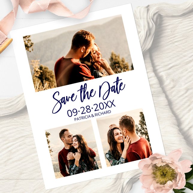 Modern Wedding Save The Date 3 Photo Collage Postcard (Creator Uploaded)