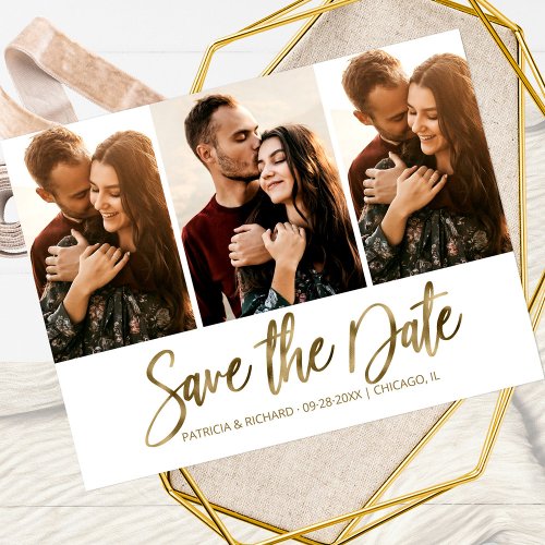 Modern Wedding Save The Date 3 Photo Collage Postcard