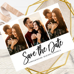 Modern Wedding Save The Date 3 Photo Collage Postcard