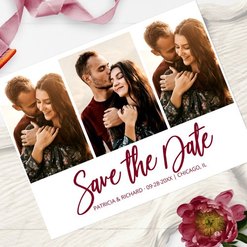 Modern Wedding Save The Date 3 Photo Collage Postcard