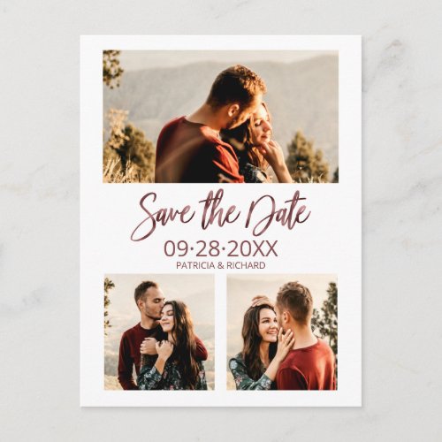 Modern Wedding Save The Date 3 Photo Collage Postcard