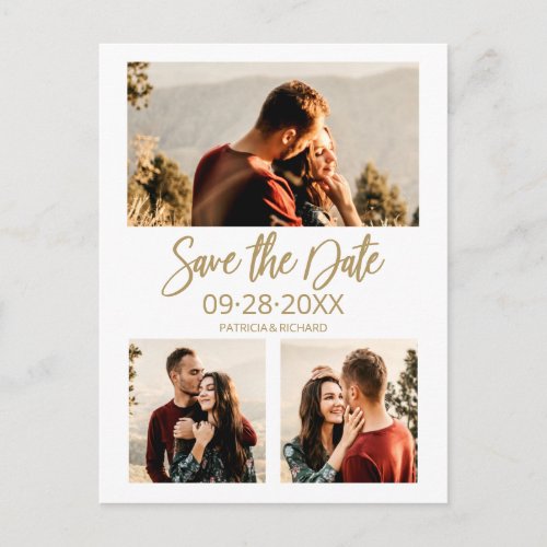 Modern Wedding Save The Date 3 Photo Collage Postcard