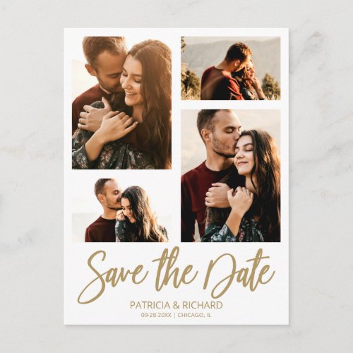 Modern Wedding Save The Date 4 Photo Collage Postcard