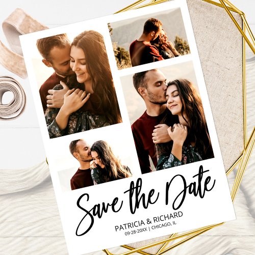 Modern Wedding Save The Date 4 Photo Collage Postcard