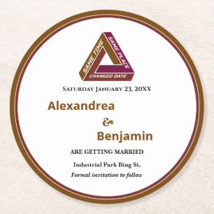 Modern Wedding Save The Date New Date Card Round Paper Coaster