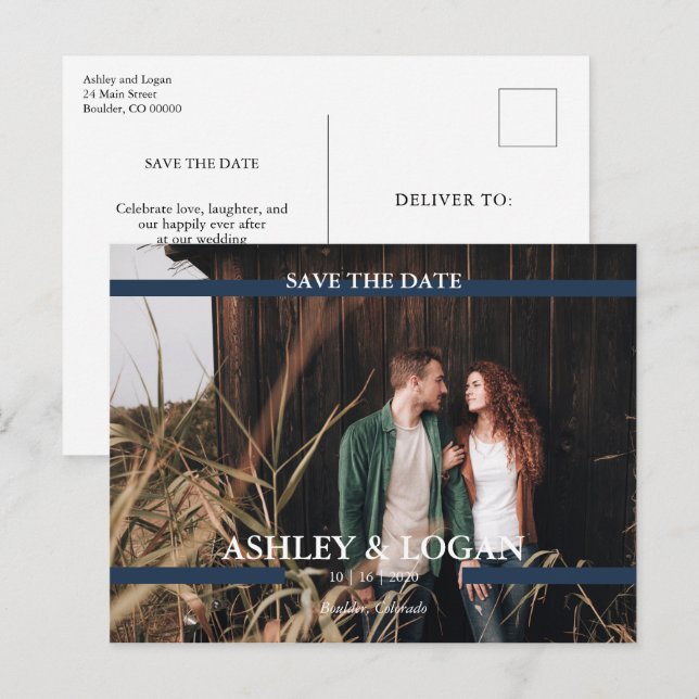 Modern Wedding Save the Date Photo Announcement Postcard (Front/Back)
