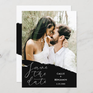Modern Wedding Save the Date Photo & Brushstroke Invitation