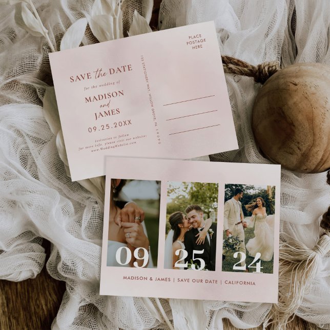 Modern Wedding Save The Date Photo Collage Simple Invitation Postcard (Creator Uploaded)