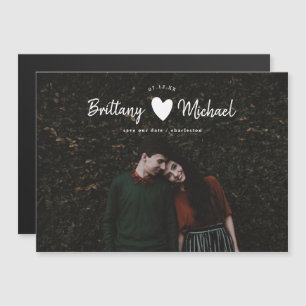 Modern Wedding Save the date Photo Script Heart Magnetic Invitation